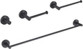 KIBI 4-Piece Circular Bathroom Hardware Set - Matte Black Finish | Includes Towel Bar, Towel Ring, Toilet Paper Holder, and Robe Hook | Durable Solid Brass Construction and Rust-Resistant (C-KBA14-4)