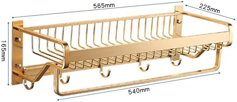 Bathroom Shelves Towel Rail Rack Bathroom Towel Rack, Double Tier Shower Storage Rack, Wall Mounted Gold Towel Bar, Aluminium Nail Or Nail Free Towel Holder for Bathroom Kitchen
