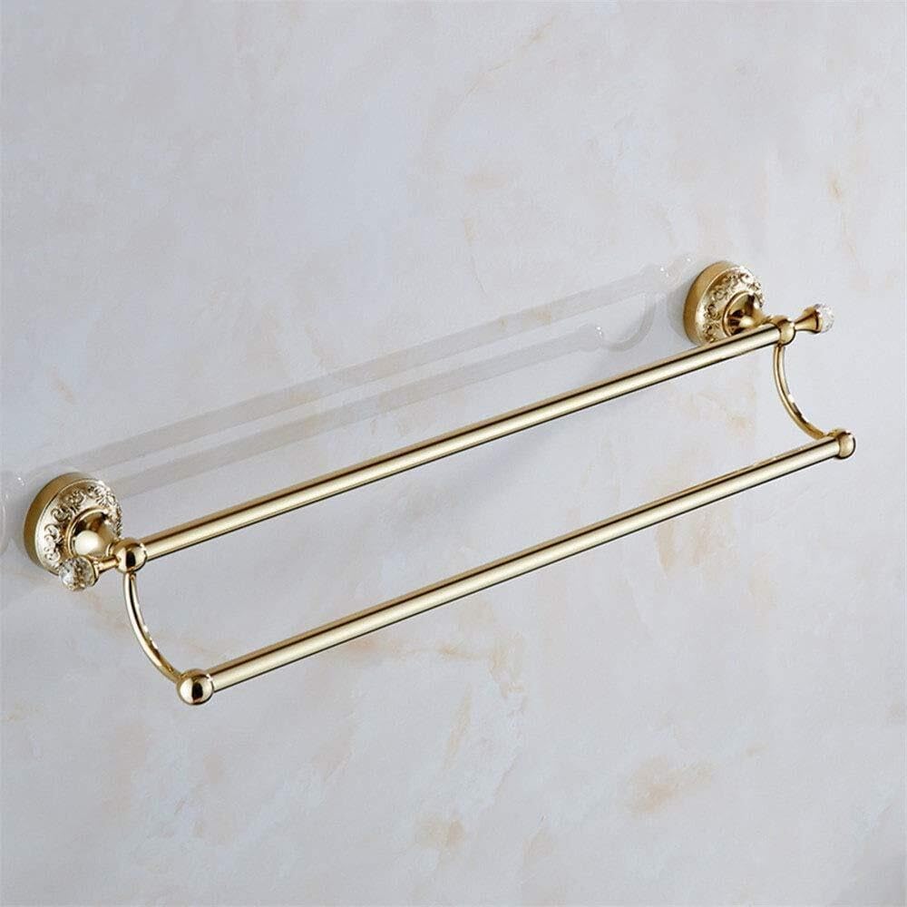 Gold Crystal Towel Rack, 55cm Double Pole Wall-Mounted Towel Bar, Rust-Proof, Heavy Duty