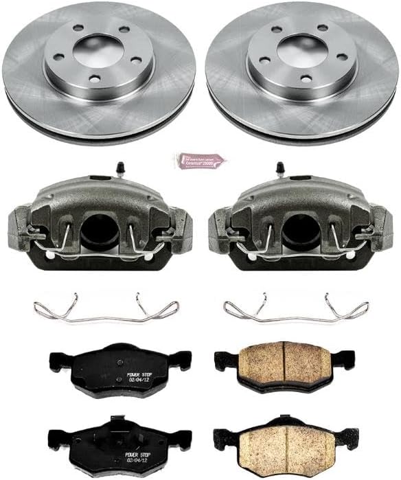 PowerStop Front Brake & Caliper Kit for Ford Escape 2001-07 |Mazda Tribute 2001-06 |Mercury Mariner 2005-07 - Ceramic Brake Pads + Calipers + Disc Rotors Replacement, KCOE1930