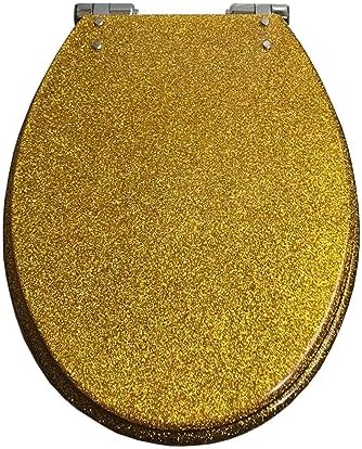 Toilet Seat Resin Toilet Seat, Glitter Toilet Seat with Quick Release, Simple Top Fixing and Bottom Fixing, Oval Environmentally Friendly Resin Toilet Seat,Gold,Gold