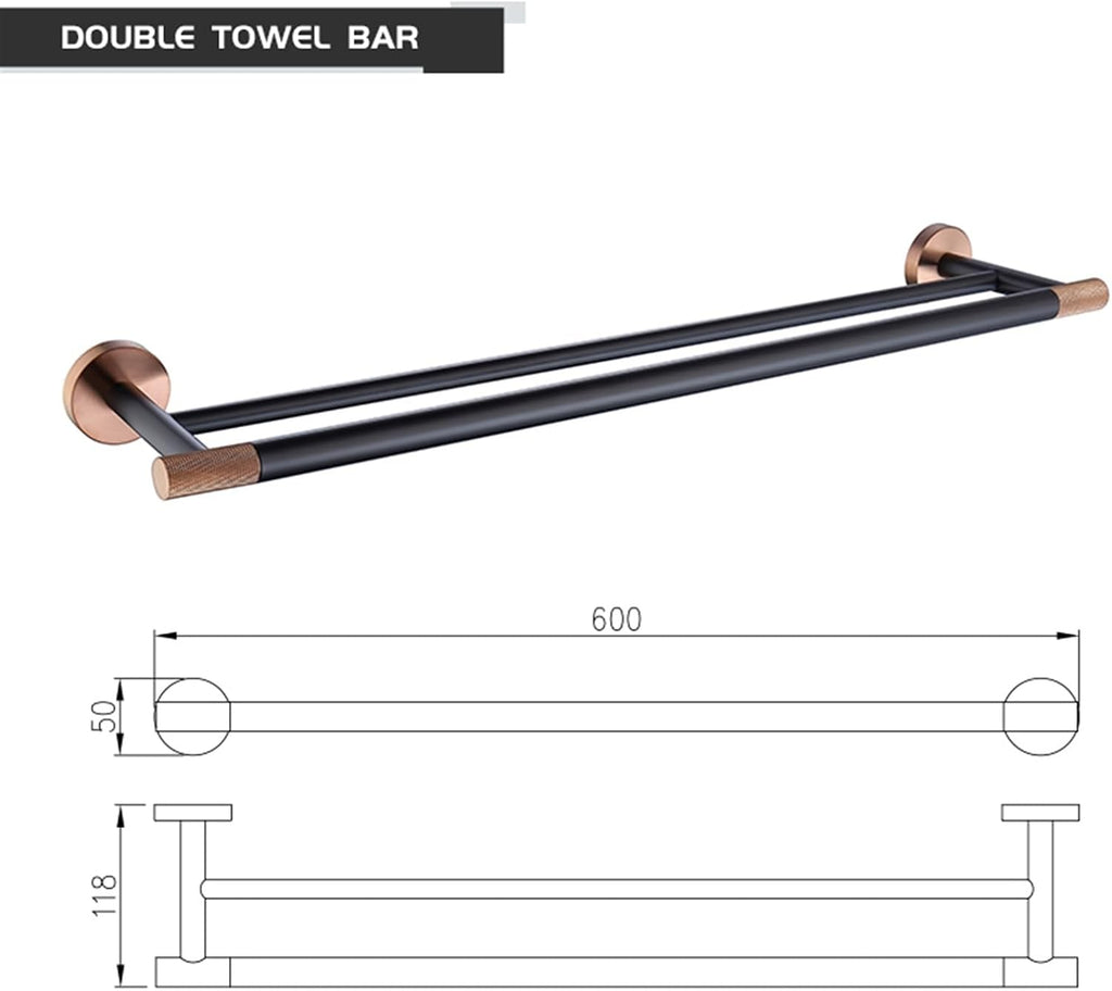 Towel Holder Stainless Steel Towel Rack with Clothes Hook, Toilet Brush, Paper Holder, Cup Holder, and Double Towel Bar Rail(Double Towel Bar)