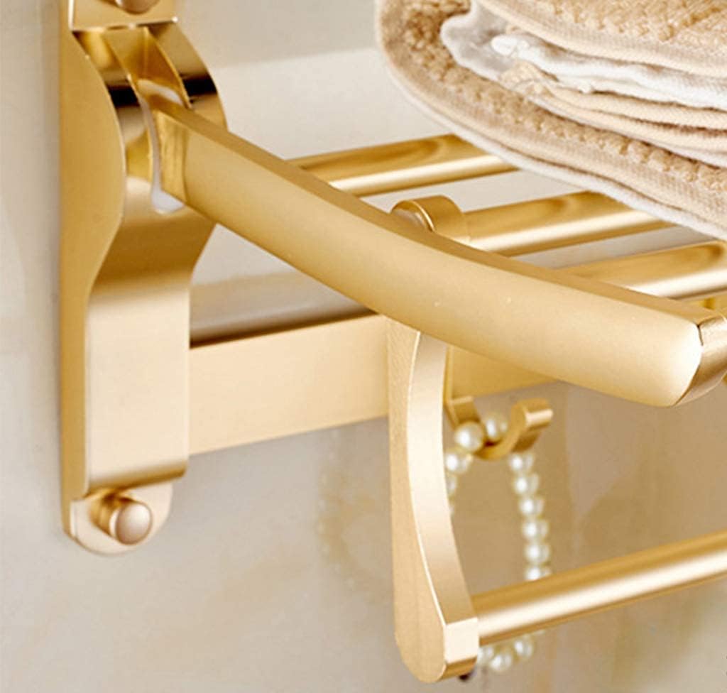 Space Aluminum Towel Rack Towel Rail Folding Wall Hanging Bathroom Kitchen Double Rack with Five Hooks Top of The Line Rack Gold (Size : Gold)