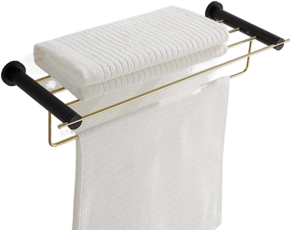 Black and Gold Bath Towel Rack, European Style Towel Rack Without Punching Hook, Bathroom Rack Towel Rail/Towel Bar (Color : Towel Rack)