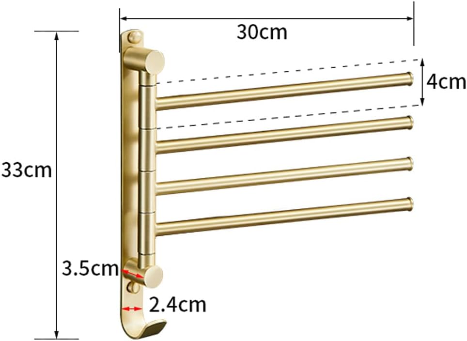 Folding Arm Swivel Towel Rack Bar Rails, for Bathroom, Brass Bars,Wall Mount Drying Racks for Laundry,Swing Out, Hand(Brushed Gold)