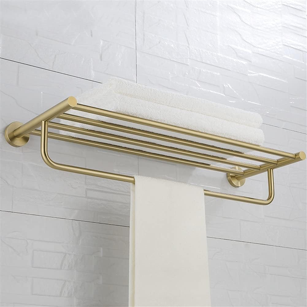 LSLYTQ Towel Rail Rack Luxury Brushed Gold Double-Deck Towel Rack, Wall Mounted Bathroom Towel Hunger Holder, Vibrant Moderne Brushed Gold Towel Bar for Bathroom Kitchen