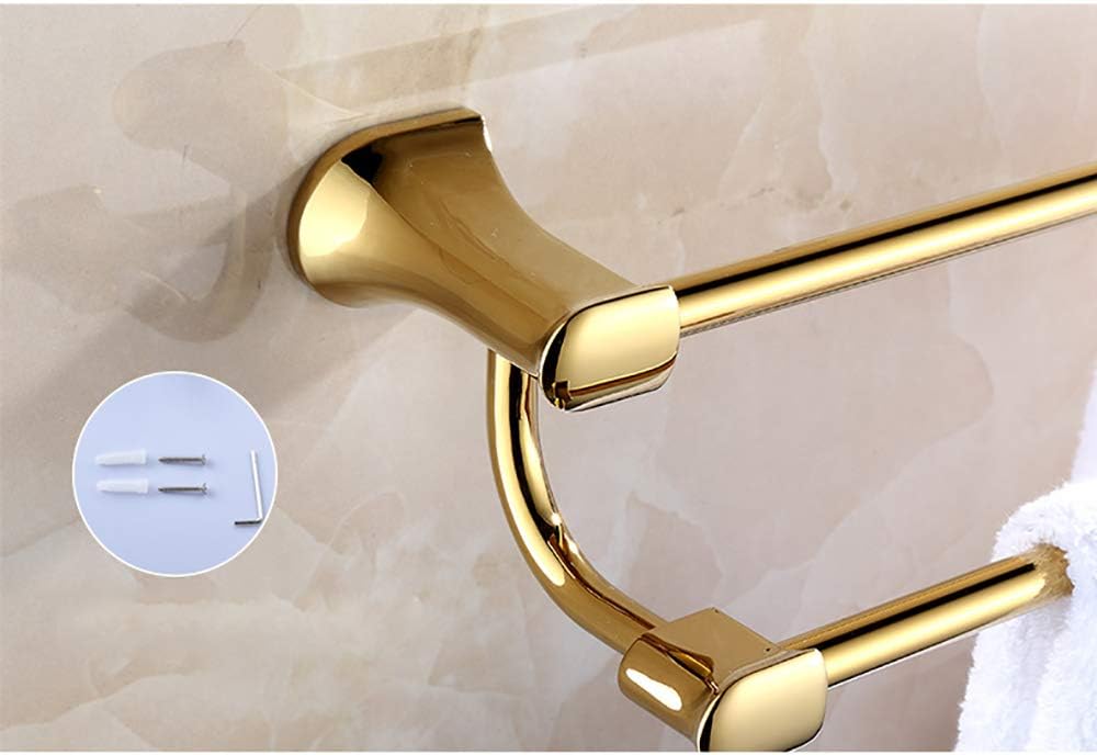Bathroom Towel Rack Gold Double Towel Bar Brass Towel Rails Heavy Duty Towel Holder Wall Mounted Towel Storage Rack for Bathroom, Kitchen, Hotel, Screw Installation