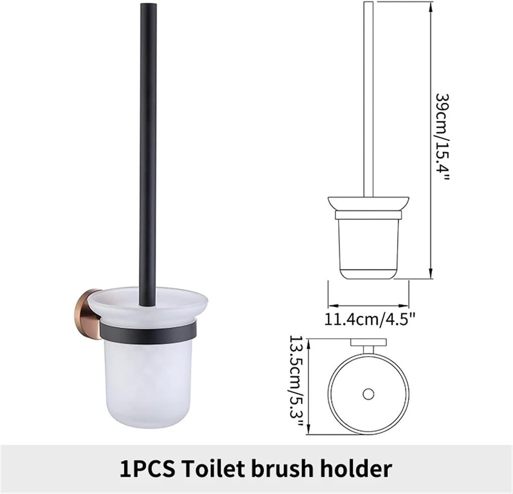 Black Rose Gold Wall Mount Stainless Steel Robe Hook Toilet Paper Holder Towel Bar Rack Cup Holder Bathroom Set(Toilet Brush Holder)