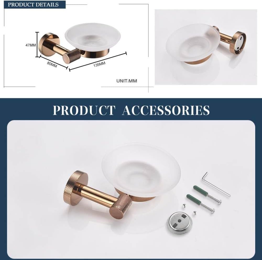 Rose Gold Wall Mount Shelf Toilet Bath Hardware Paper Holder Towel Bar Rack Rail Rod Robe Hook Hanger Bathroom Accessories Set,Single Towel Bar(Soap Dish)