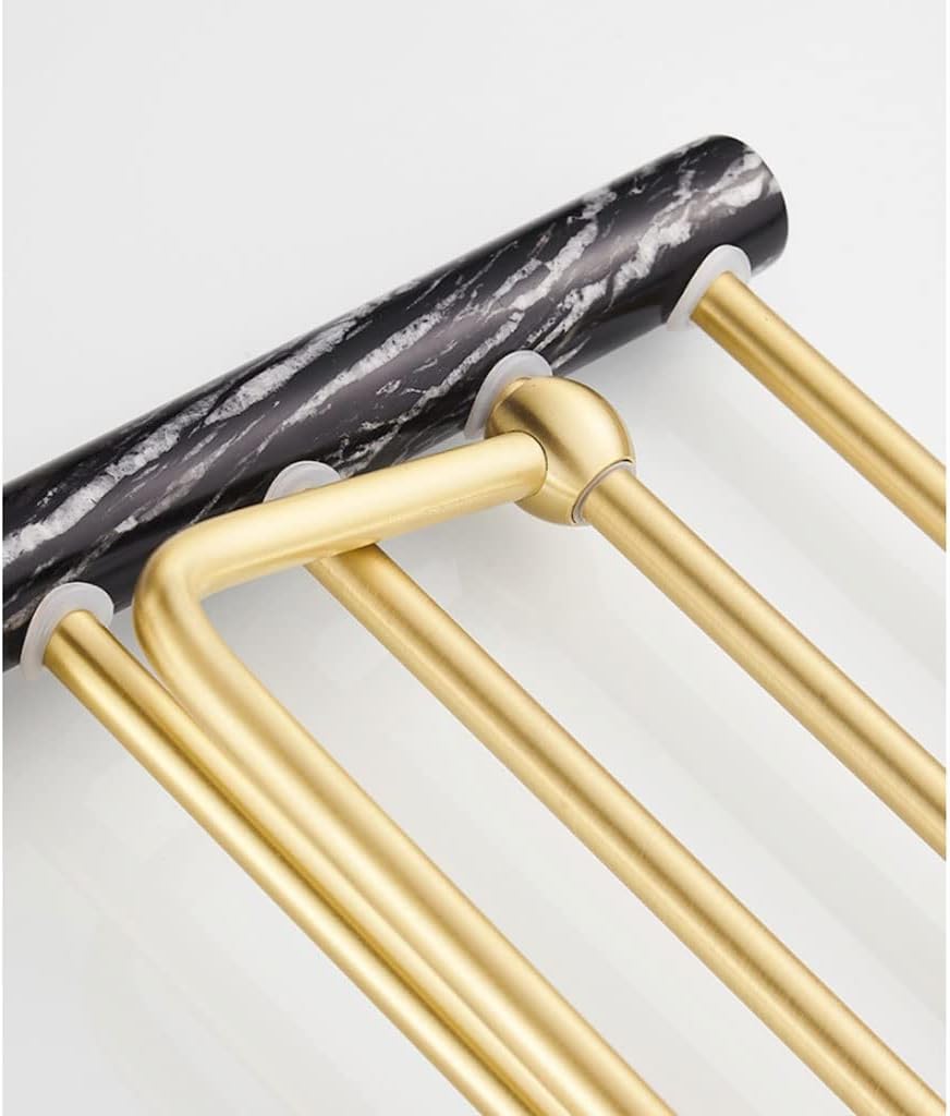 Towel Racks Black Marble Towel Rack Brushed Gold Space Aluminum Towel Holder Bathroom Wall Mounted Double Towel Bar Storage Shelf Organizer