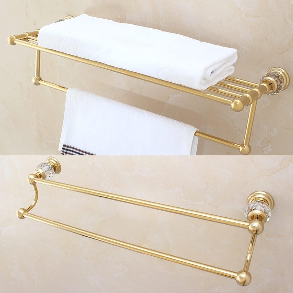 Bath Towel Bar Brass European Towel Rack Antique Bathroom Pendant Bathroom Towel Bar Titanium Gold Towel Rail Towel Holder,One Color-Single Pole(Double Pole)