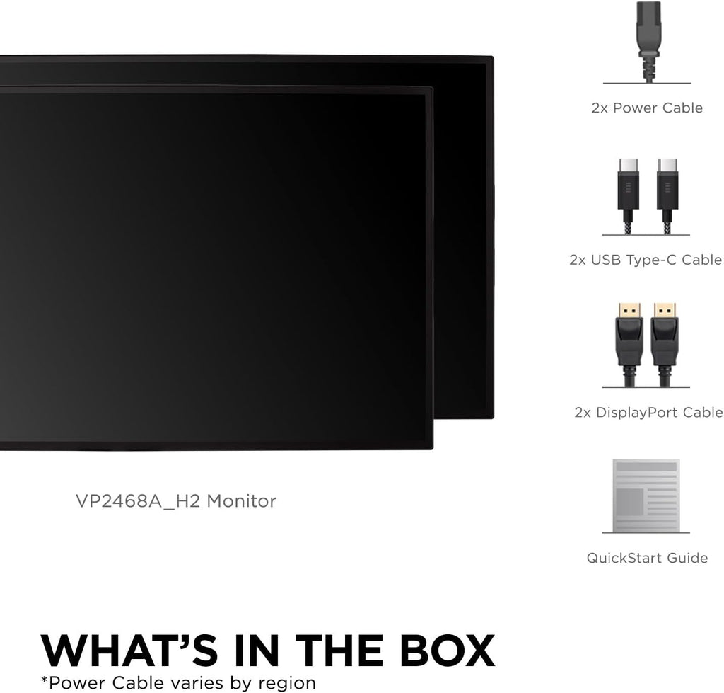 ViewSonic VP2468A_H2 24 Inch 1080p Dual Pack Head-Only ColorPro Monitors, 100% sRGB and Pantone Validated for Dual Screen Graphic Design, Advanced Ergonomics, 65W USB-C, and DisplayPort Daisy Chain