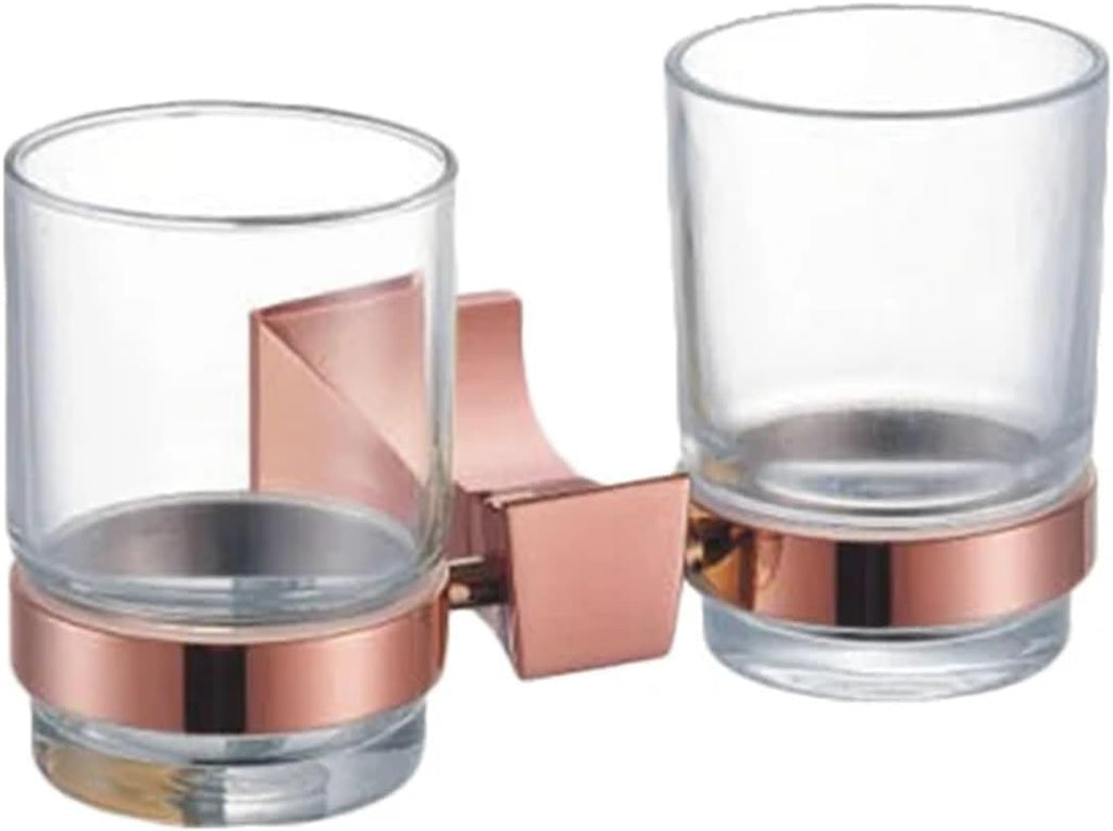 Square Paper Holder Robe Hook Towel Bar Ring Glass Rack Soap Holder Toilet Holder Tumbler Rose Gold Bathroom Accessories(Double Cup Holder)