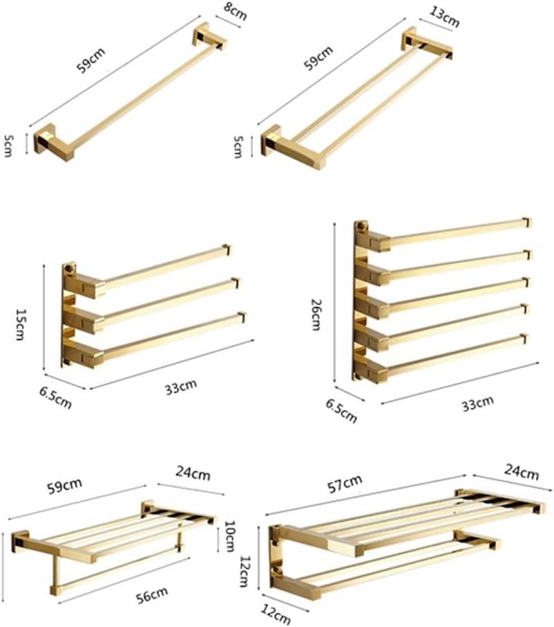 Bath Towel Bar European All-Copper Bathroom Rack Organizer Bathroom Gold Towel Rail Rack Towel Bar Bathroom Hardware Pendant Towel Holder,Single Rod(Double Rod)