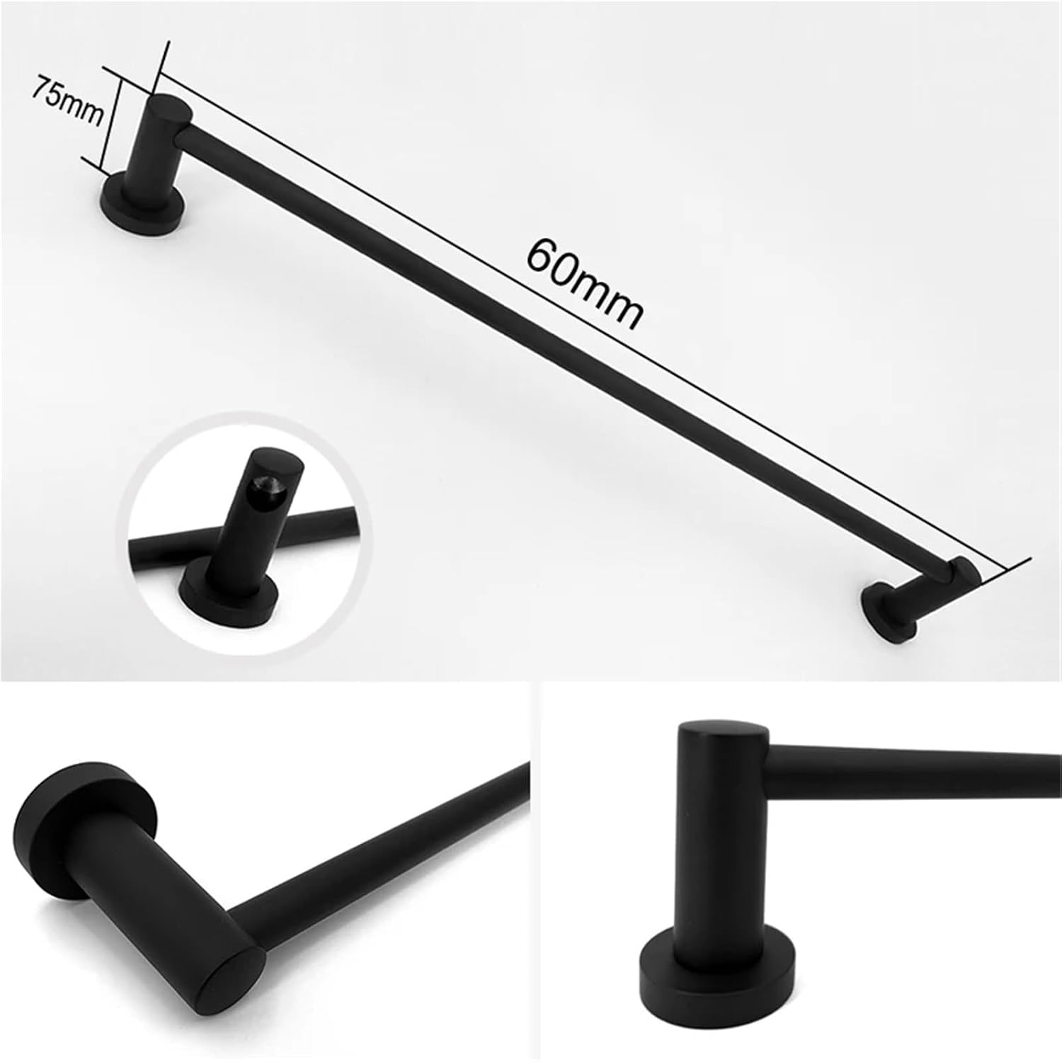 Gold Bathroom Double Towel Holder Stainless Steel Double Towel Rack Bath Towel Bar Bathroom Hardware Accessories Grey Black(Black Single Holder)