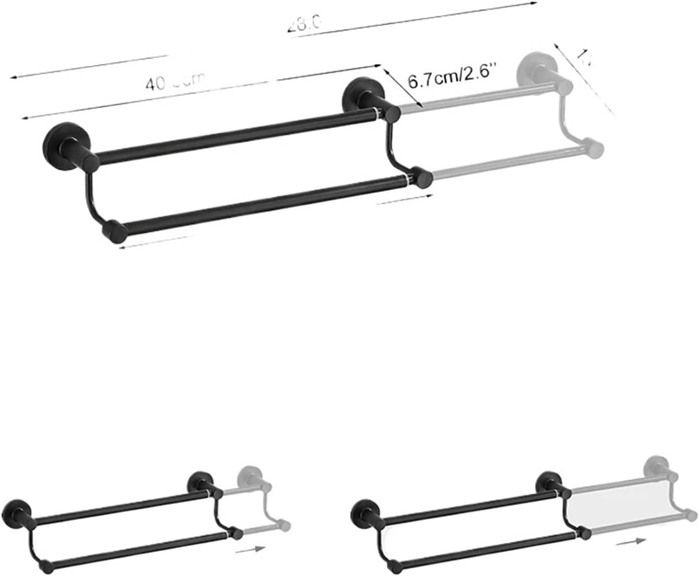 Bathroom Retractable Towel Double Bar Black, Chrome Towel Rack Extended Drying Towel Hanging Bar Gold, Nickel EL81024D(Brush Nickel)