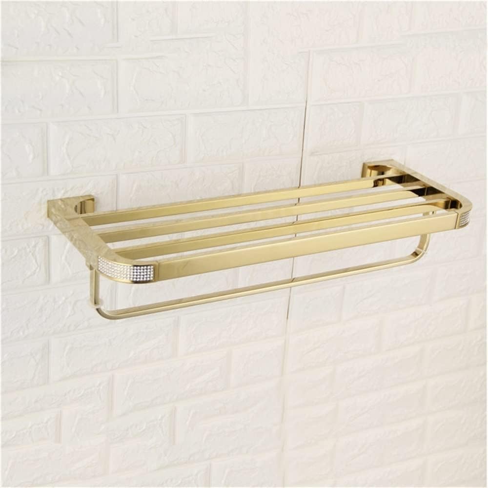 Crystal Gold Chrome Bathroom Hardware, Towel Holder, Double Layer Rail Rack Bar Toilet Bath Shelf Kitchen Accessories Bathroom (Color : Gold)