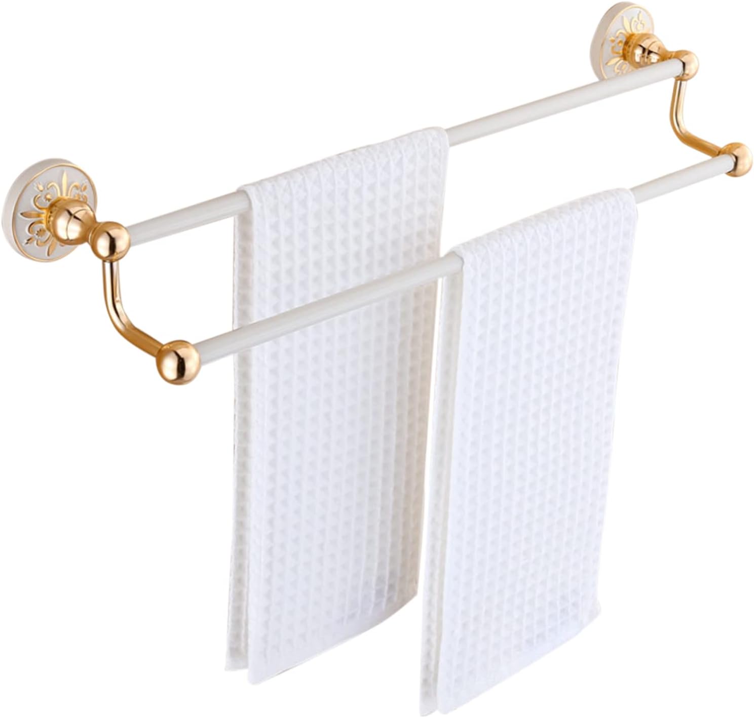 Bathroom Towel Rails Wall Mount Holder Double Bar Rack Space Aluminum Self Adhesive No Drilling White,Gold