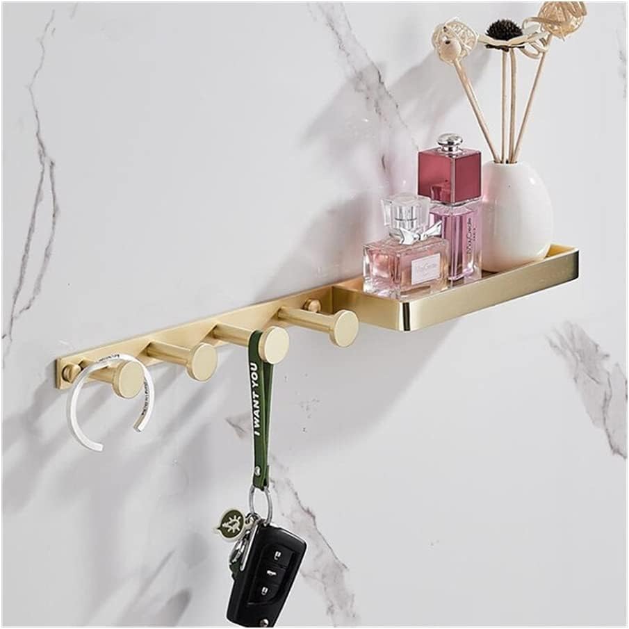 Gold Bathroom Accessories Set Towel Rail Shelf Hanger Paper Holder Toilet Brush Holder Bath Hardware Set Double Towel Rack for Bathroom and Kitchen,Shelf with Hooks