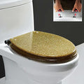 Toilet Seat Resin Toilet Seat, Glitter Toilet Seat with Quick Release, Simple Top Fixing and Bottom Fixing, Oval Environmentally Friendly Resin Toilet Seat,Gold,Gold