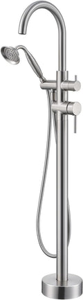 Wowkk Tub Filler Freestanding Bathtub Faucet Brushed Nickel Floor Mounted Brass Bathroom Tub Faucets with Hand Shower