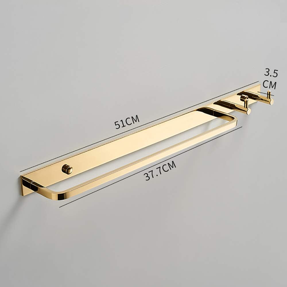 Towel Bar Towel Rail with 2 Hooks Heavy Duty Brass Bathroom Towel Rack Wall Mounted Towel Holder Double Rod Storage Rack for Bathroom Kitchen Toilet,Black Gold