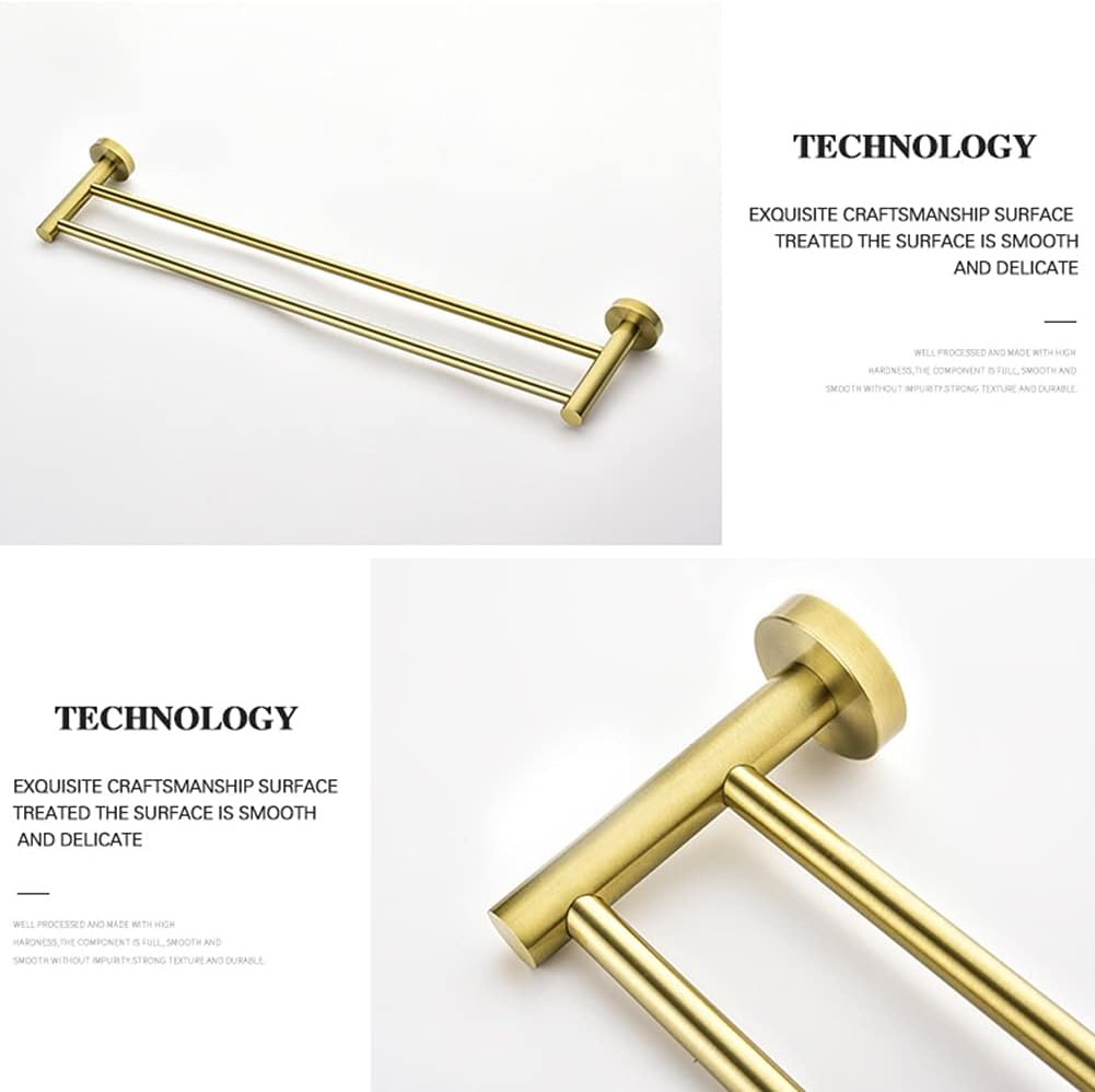 Towel Rails Towel Rail for Bathroom, Modern Brushed Gold Towel Racks, Fashion Gold Color Wall Mounted Double Bar Bathroom Accessories/1Pcs Towel Racks