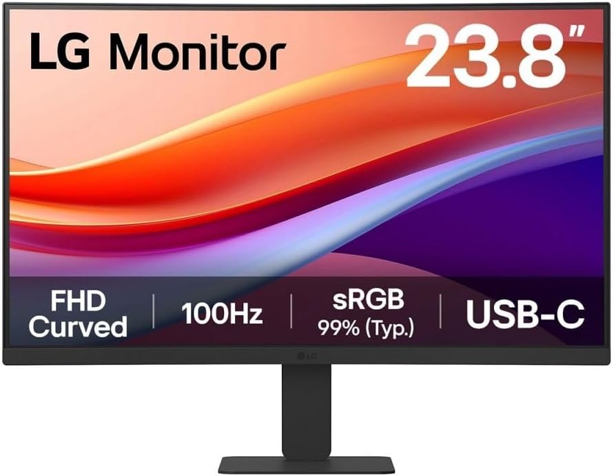 LG 24U421A-B 24-Inch Desktop PC Screen – VA Panel FHD Resolution (1920 x 1080), 5ms 100Hz, HDR 10, sRGB 99% (CIE1931), Tilting, Curved 1500R, HDMI 2.0, USB-C (15W)