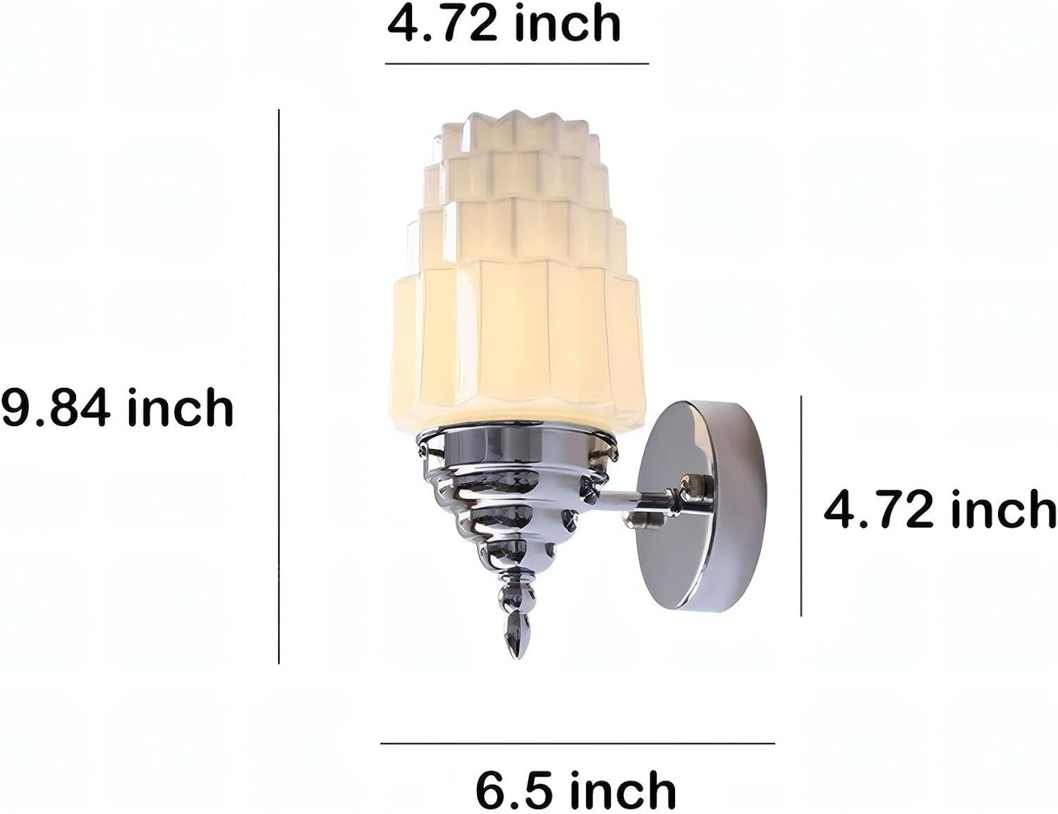 Art Deco Brushed Nickel Wall Sconce White Tiered Fluted Glass Shade 3-Color Adjustable Bulb Included Up and Down Mountable Vanity Light Fixture for Bathroom Bedroom Living Room Hallway Decor(Chrome)