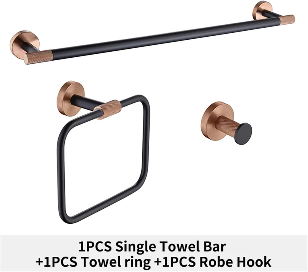 Black Rose Gold Wall Mount Stainless Steel Robe Hook Toilet Paper Holder Towel Bar Rack Cup Holder Bathroom Set(Whole Set 07)