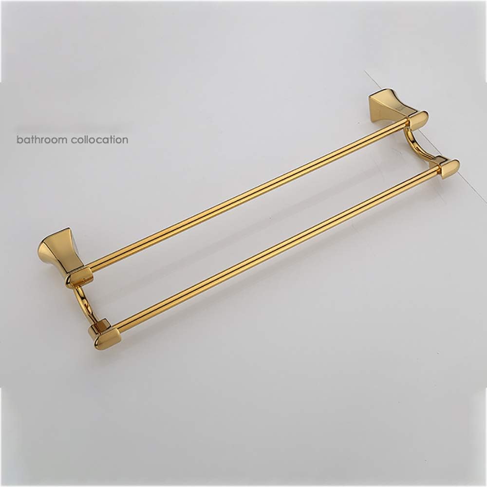 Bathroom Towel Rack Gold Double Towel Bar Brass Towel Rails Heavy Duty Towel Holder Wall Mounted Towel Storage Rack for Bathroom, Kitchen, Hotel, Screw Installation