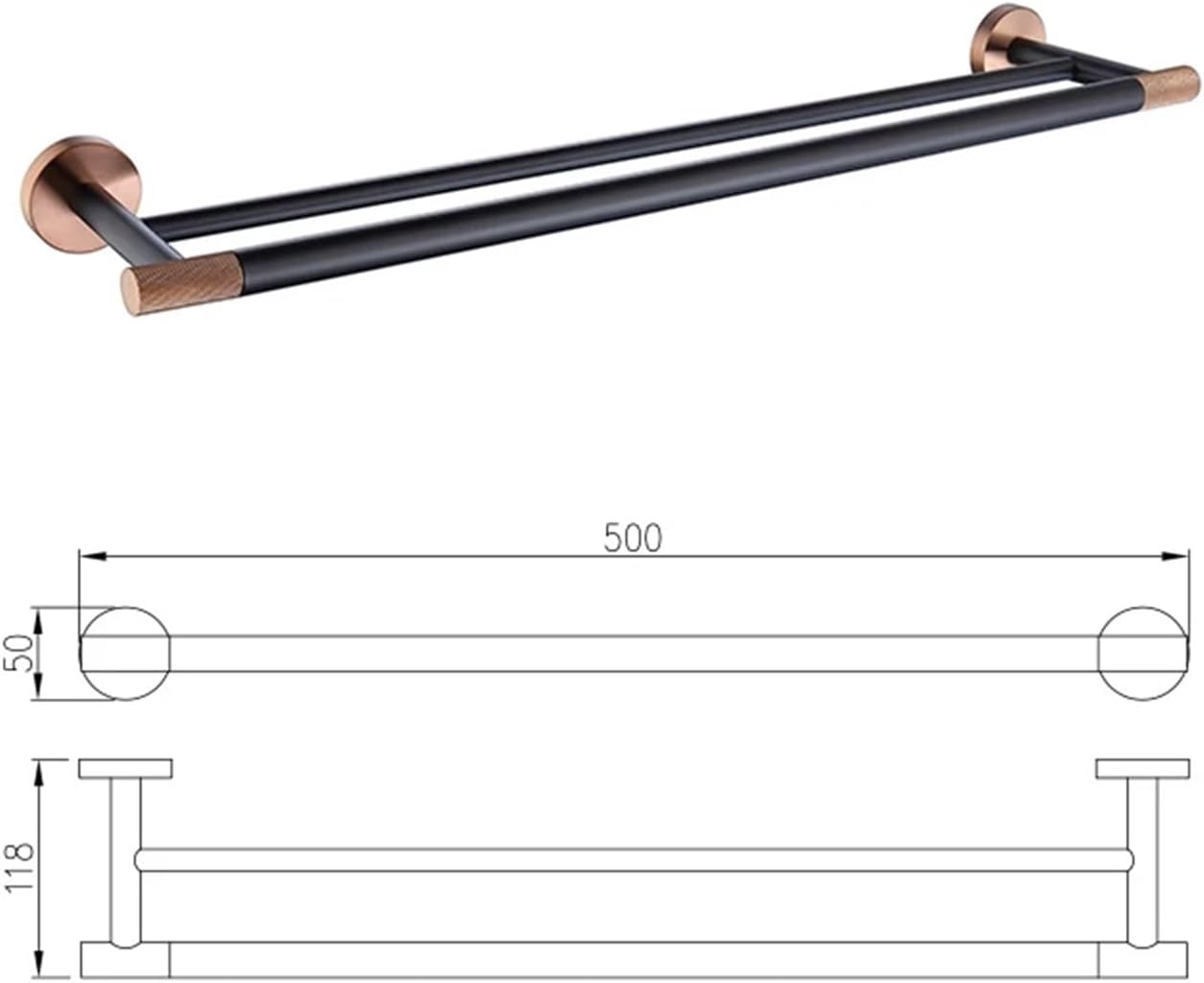 Black Rose Gold Wall Mount Stainless Steel Robe Hook Toilet Paper Holder Towel Bar Rack Cup Holder Bathroom Set(Double Towel Bar)