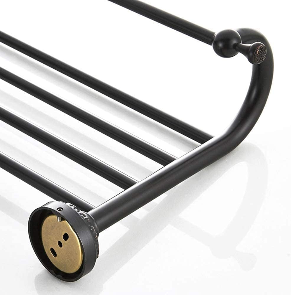 Towel Rack Antique Brass Towel Rail with Double Towel Shelf for Bathroom Wall-Mounted Shower Shelf Organizer Black (Color : Nero)