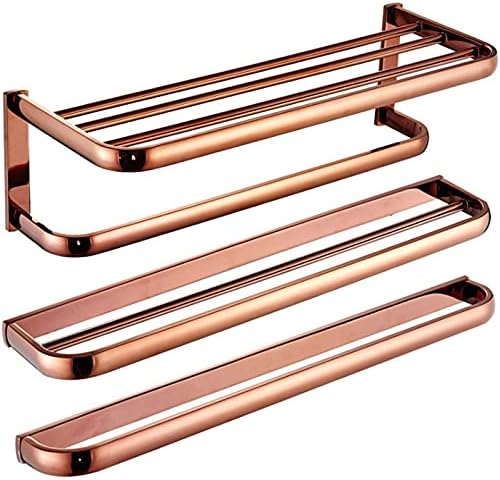 Rose Gold Towel Storage Rail Luxury Wall Mounted Bathroom Towel Rack with Brass Double Towels Rail Holder Stylish Bath Single Towel Bar Shelf Ideal Bathroom Accessory for Kitchen,Double Towel Bar