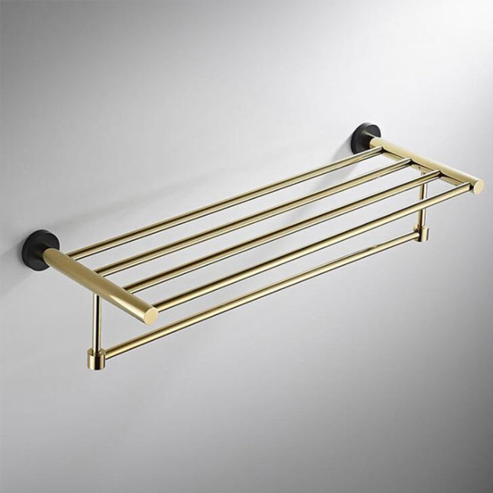Bathroom Hardware Fixture Set, Towel Bar, Bathroom Towel Rack, Toilet Brush, Toilet Paper Holder, Robe Hooks, Towel Ring (Gold),Towel Rack