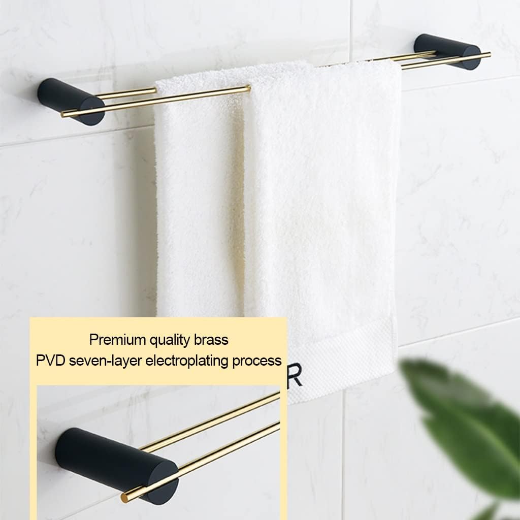 Black and Gold Bath Towel Rack, European Style Towel Rack Without Punching Hook, Bathroom Rack Towel Rail/Towel Bar (Color : Towel Double Rod)
