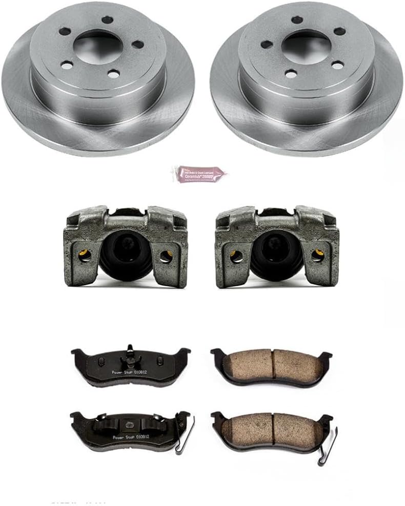 PowerStop Rear Brake & Caliper Kit for Jeep Liberty 2003-07 | Jeep Wrangler 2003-06 - Ceramic Brake Pads + Calipers + Disc Rotors Replacement, KCOE2197