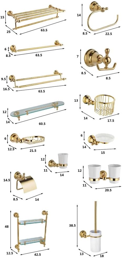 Brass Gold Bathroom Accessories Shelf Paper Holder,Towel Bar Soap Holder Towel Rack Glass Hook Hardware Optional,Double Tier