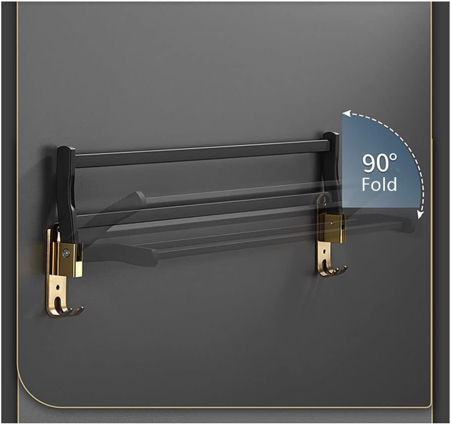 Towel Rail Bathroom Towel Rail Towel Rack Foldable Double Towel Bar 304 Stainless Steel Wall Mounted Towel Rack Bathroom Towels Shelf Holder Rail for Kitchen Hotel Towel Holder (Color : A-Black Gold