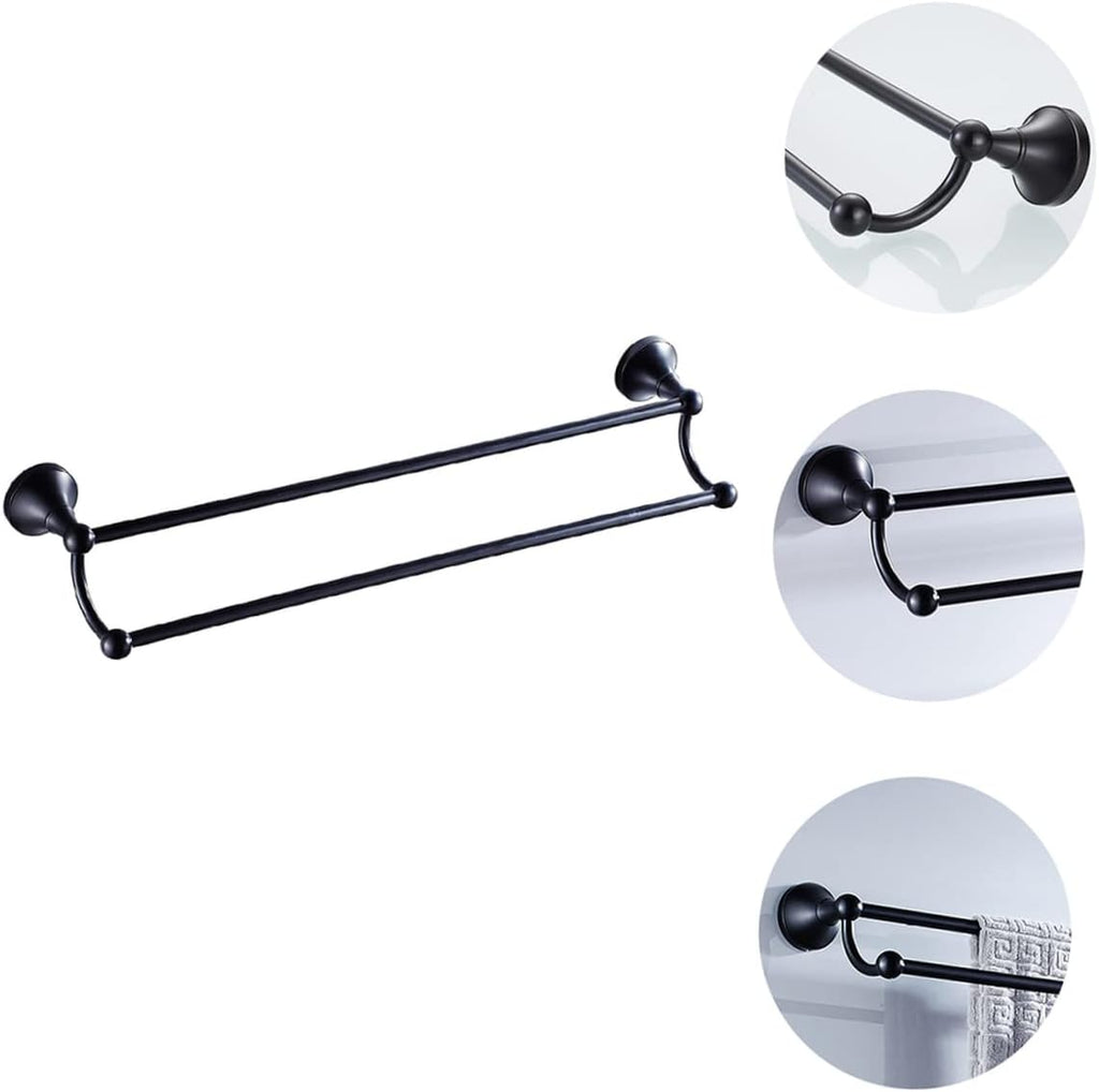 Boho Wall Decor Double Towel Bar Rack with Metal Storage Shelves and Measuring Cups Vintage Brass Hand Towels Hanger for Bathroom Black Accessories Holder
