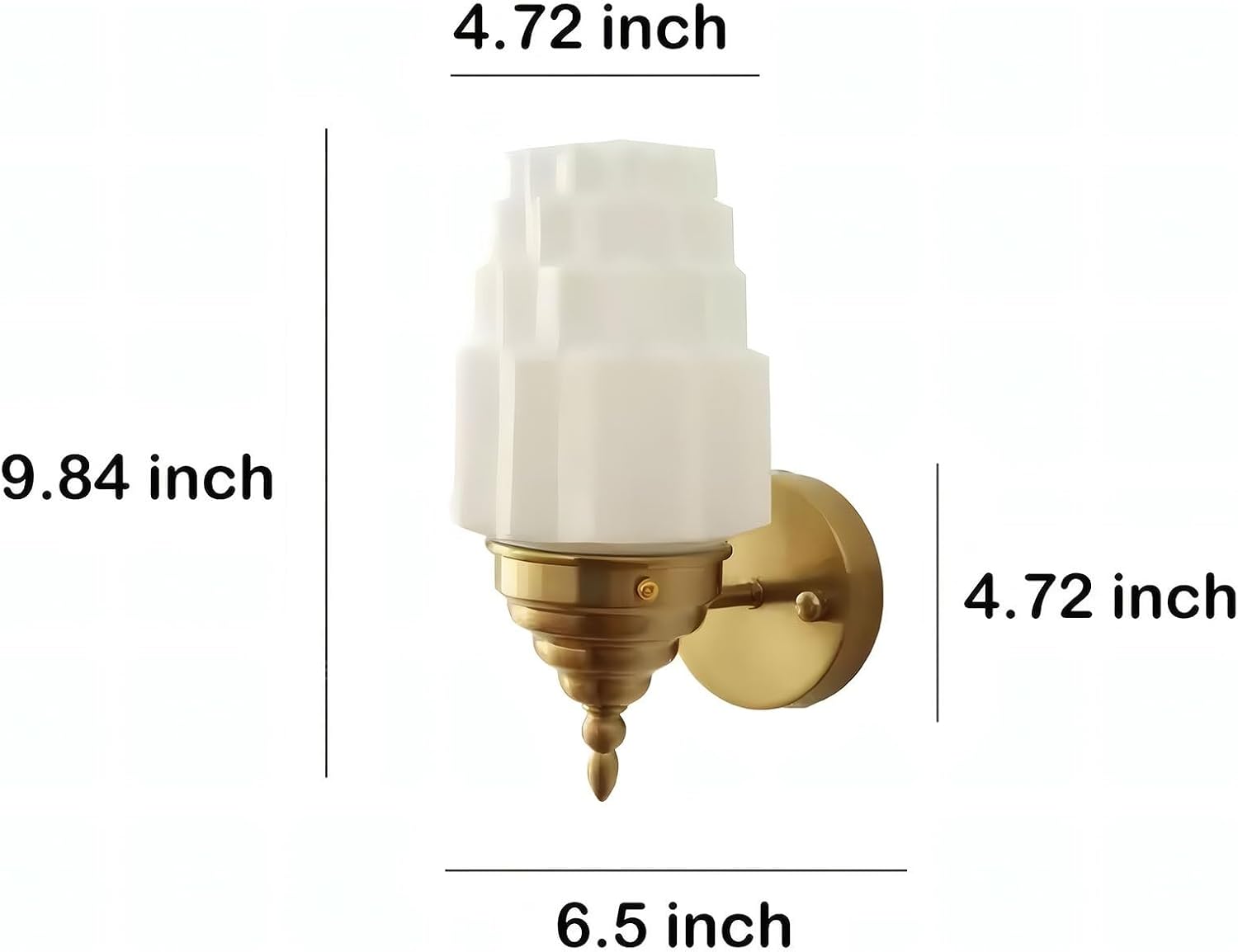 Art Deco Brushed Nickel Wall Sconce White Tiered Fluted Glass Shade 3-Color Adjustable Bulb Included Up and Down Mountable Vanity Light Fixture for Bathroom Bedroom Living Room Hallway Decor(Gold)