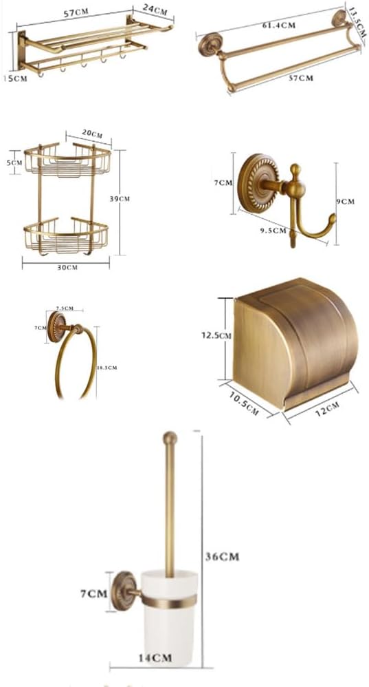 Bathroom Hardware Set,Towel Rack Set for Bathroom European Antique Brass Bath Towel Bar Toilet Wall Hanging Bathroom Pendant Towel Rack Stand,Seven Piece Set