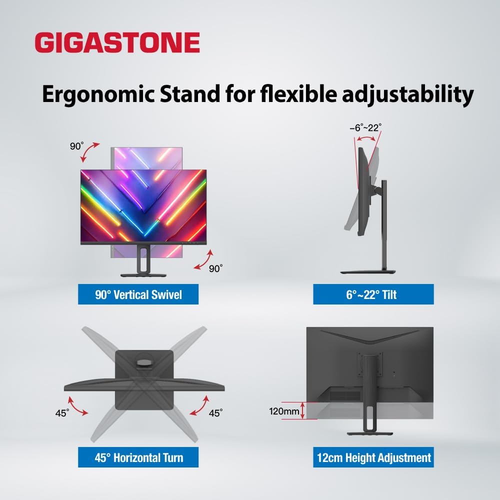 Gigastone 27 inch IPS Monitor, 100Hz FHD 1920 x 1080, MPRT 1ms,Built in Speakers,VESA Mount, Stand Height/Pivot/Swivel/Tilt Adjustable, USB-C/HDMI/Display Port Connectivity, Type C Charging to iPhone