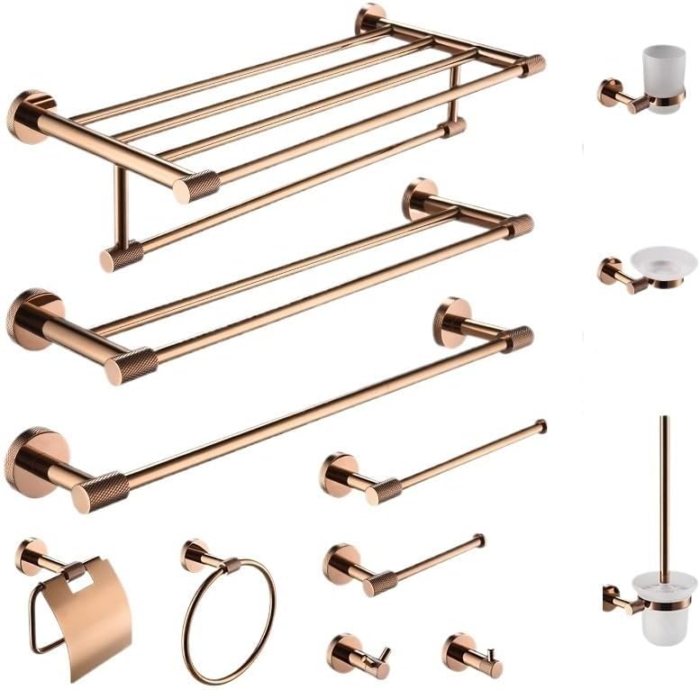 Rose Gold Wall-Mounted Stainless Steel Bath Towel Rack Toilet Paper Holder Towel Bar Robe Hook Cup Holder Bathroom Accessories(Double Towel Bar)