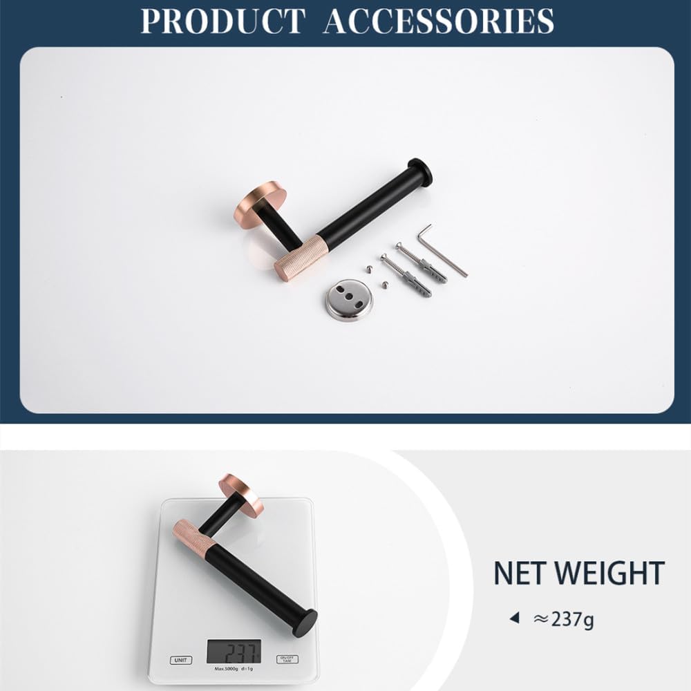 Rose Gold and Black Bathroom Accessories Hardware Towel Bar Rail Rack Toilet Paper Holder Towel Robe Hook Soap Dish Toilet Brush,2 PCS Paper Holder