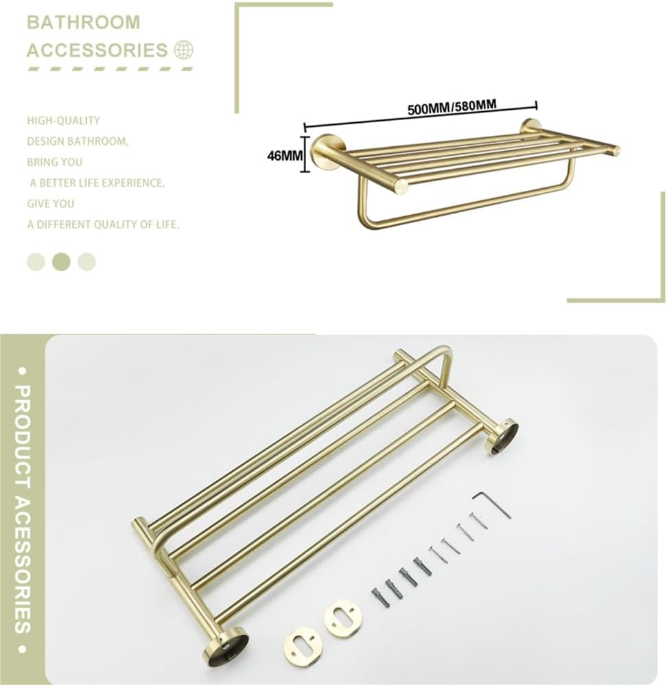 Towel Rack Brushed Gold Wall Mount Shelf Toilet Bathroom Hardware Paper Holder Towel Rack Rod Hanger Bathroom Accessories Single Towel Rack B