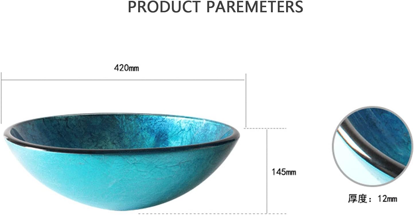 Bathroom Tempered Glass Vessel Sink, Glass Wash Basin, Bathroom Vanity Round Bowl,Orange (Gold Silver)