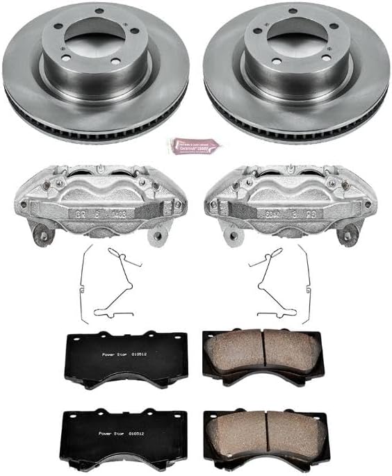PowerStop Front Brake & Caliper Kit for Toyota Sequoia 2008-15 | Toyota Tundra 2007-15 - Ceramic Brake Pads + Calipers + Disc Rotors Replacement, KCOE2952A