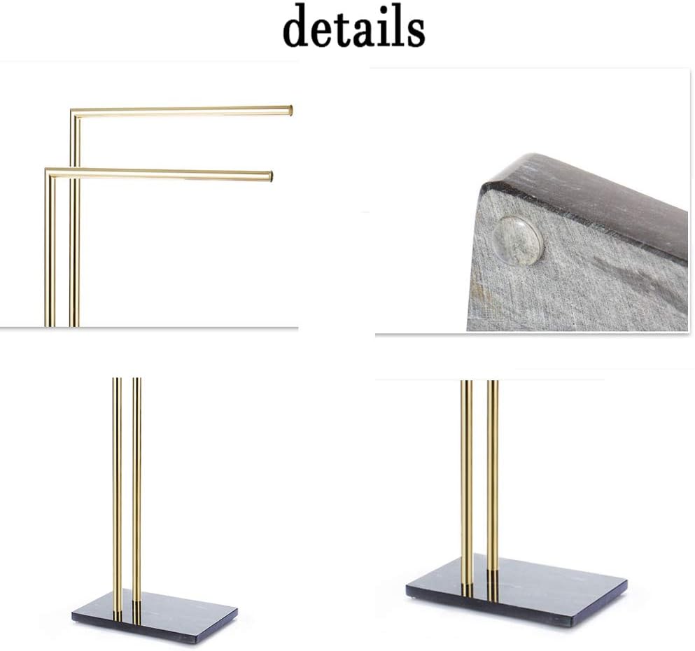 Wing Bathroom Towel Holder Stand Floor, Gold Freestanding Towel Rack with Marble Base, Stainless Steel Double Bathroom Towel/Kitchen Towel Rack Stand, Heavy Duty Metal, Never Rust