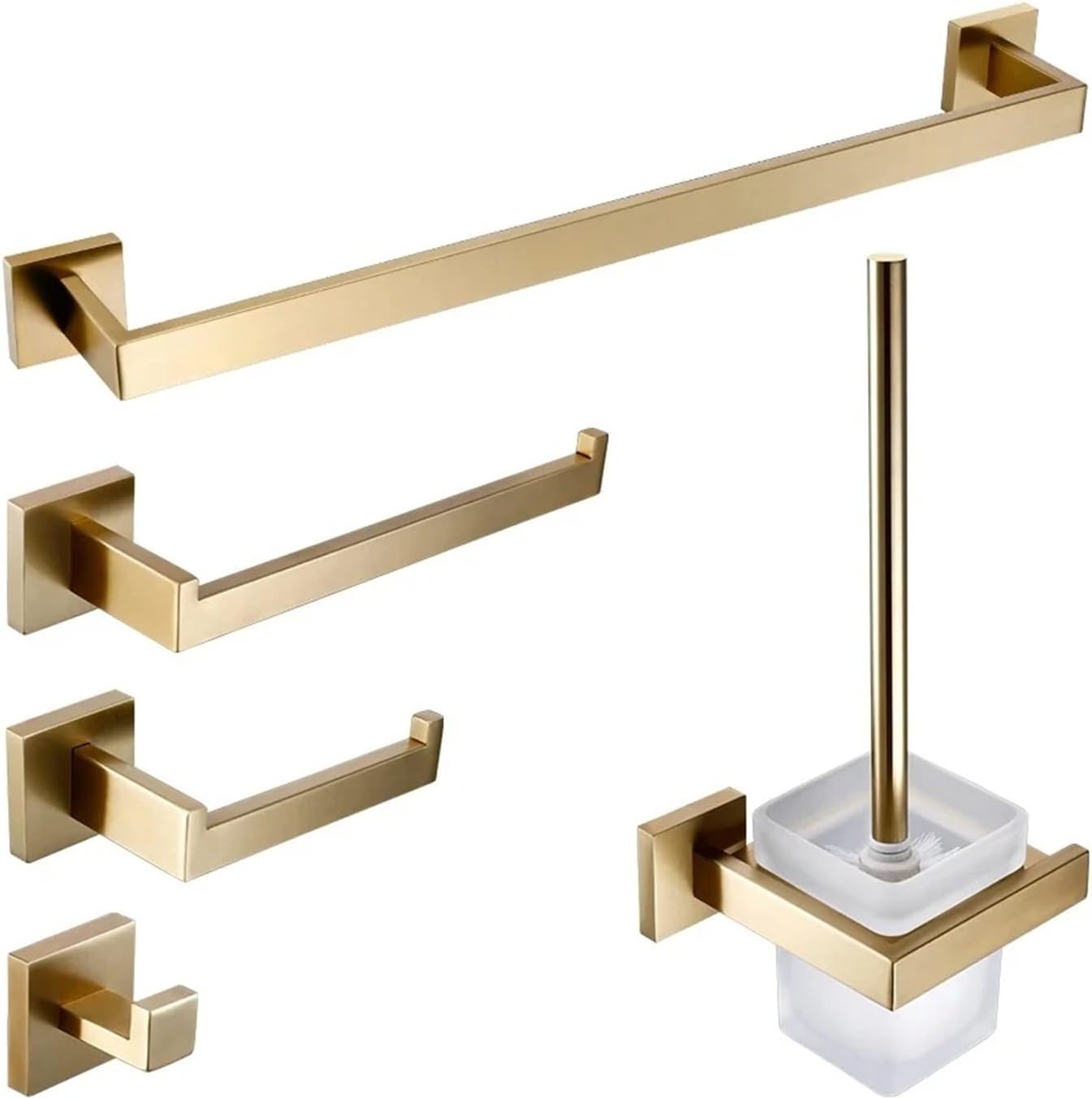 Matte Gold Towel Rack 304 Stainless Steel Towel Bar Double Towel Shelf Paper Holder Tissue Holder Toilet Holder(Toilet Brush Holder)